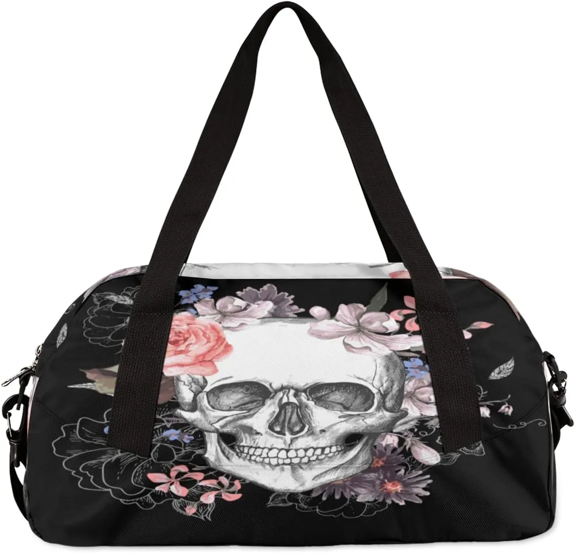 Sugar Skull Flower Halloween Gym Duffel Bag for Women & Men, Small Travel Sports Overnight Weekender Workout Dance Bag for Boys & Girls