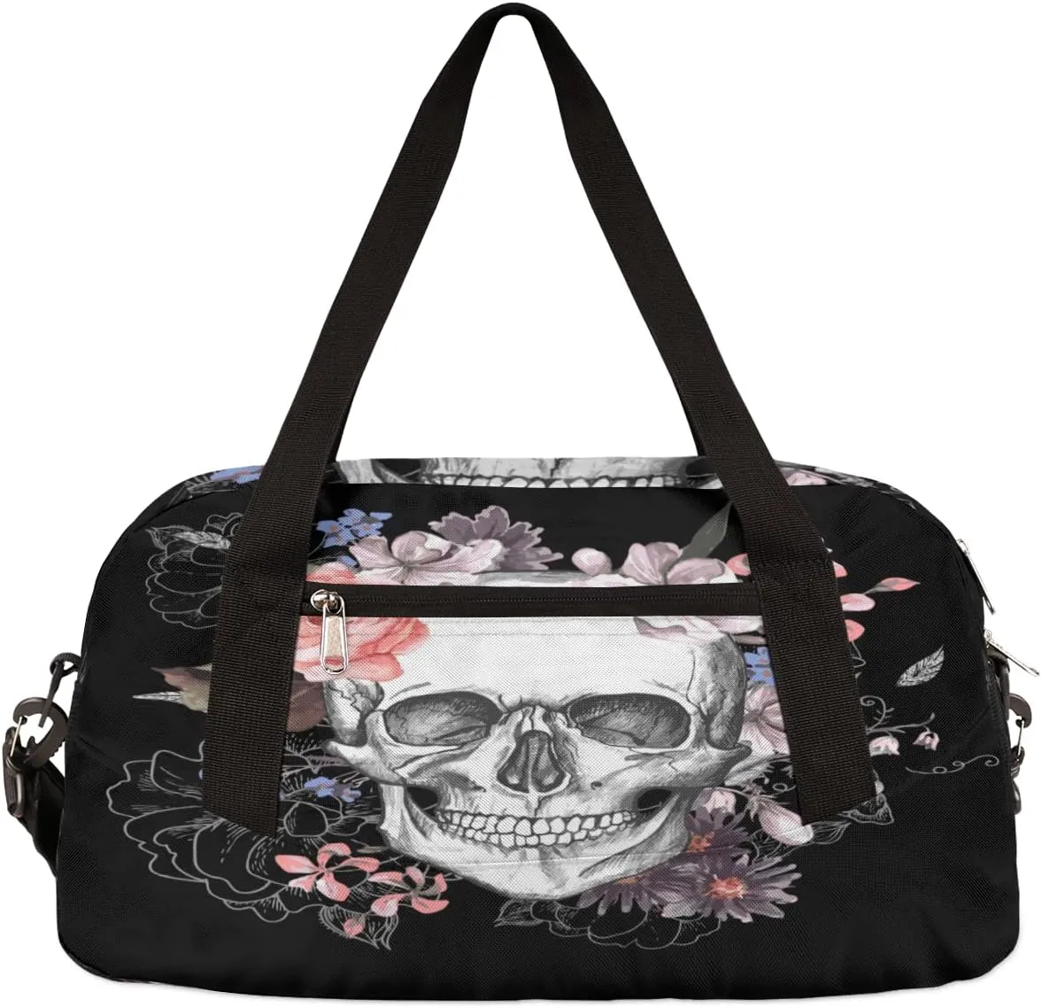 Sugar Skull Flower Halloween Gym Duffel Bag for Women & Men, Small Travel Sports Overnight Weekender Workout Dance Bag for Boys & Girls