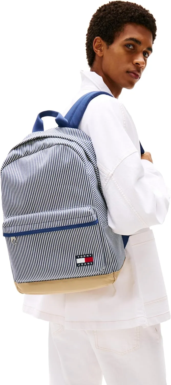 Tommy Jeans Men's Essential Daily Backpack with Laptop Sleeve, Hickory Stripe, One Size