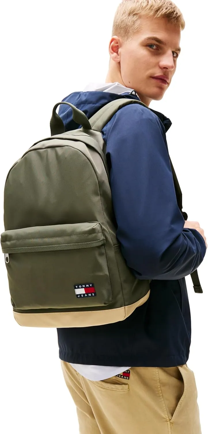 Tommy Jeans Men's Essential Daily Backpack with Laptop Sleeve, Pewter Green, One Size