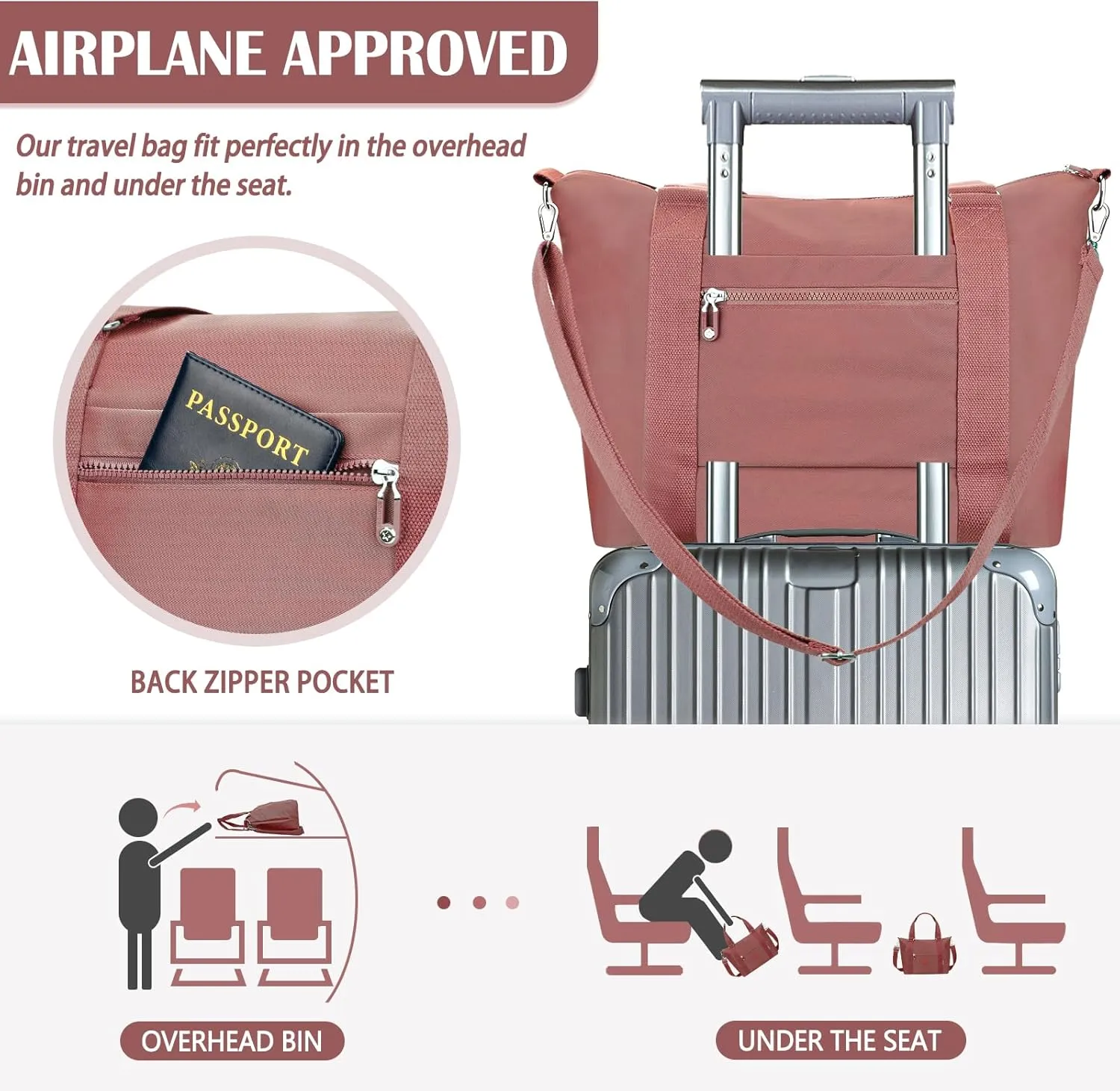 Travel Gym Duffel Bag for Women, Waterproof Nylon Weekender Overnight Bag Personal Item Carry on Bags for Airplanes Hospital Sports Fitness Dance Mommy Tote