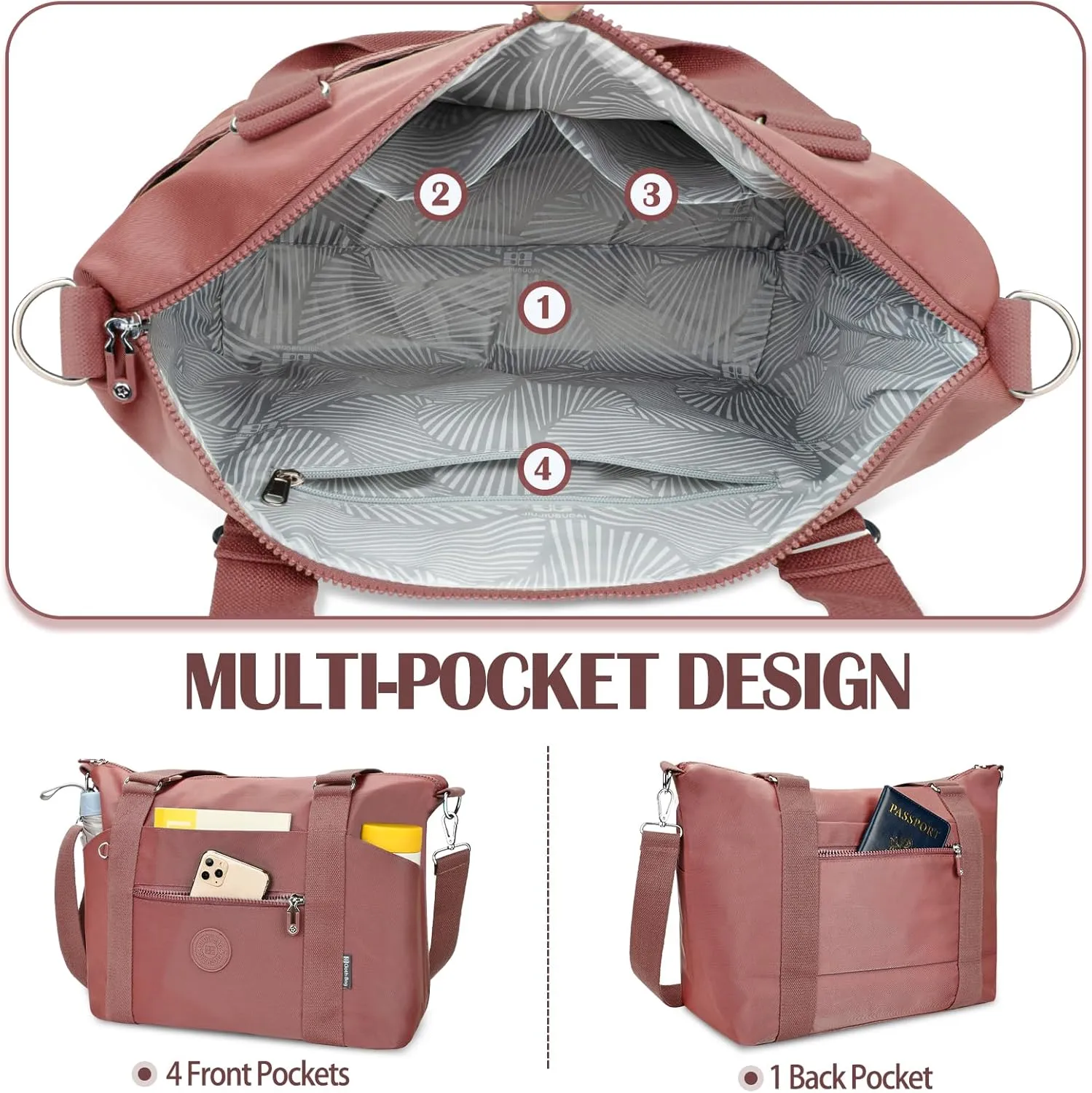 Travel Gym Duffel Bag for Women, Waterproof Nylon Weekender Overnight Bag Personal Item Carry on Bags for Airplanes Hospital Sports Fitness Dance Mommy Tote