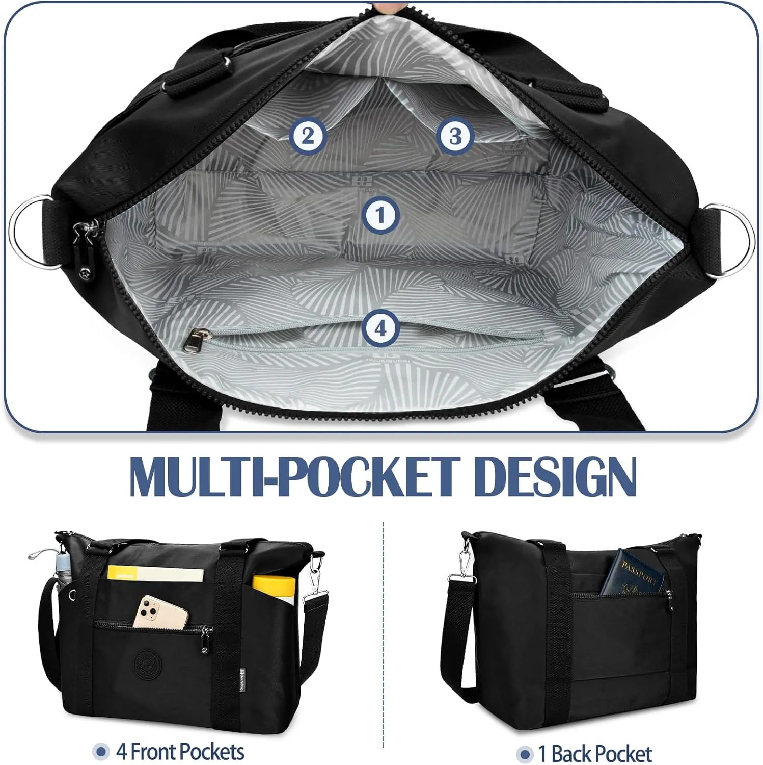 Travel Gym Duffel Bag for Women, Waterproof Nylon Weekender Overnight Bag Personal Item Carry on Bags for Airplanes Hospital Sports Fitness Dance Mommy Tote