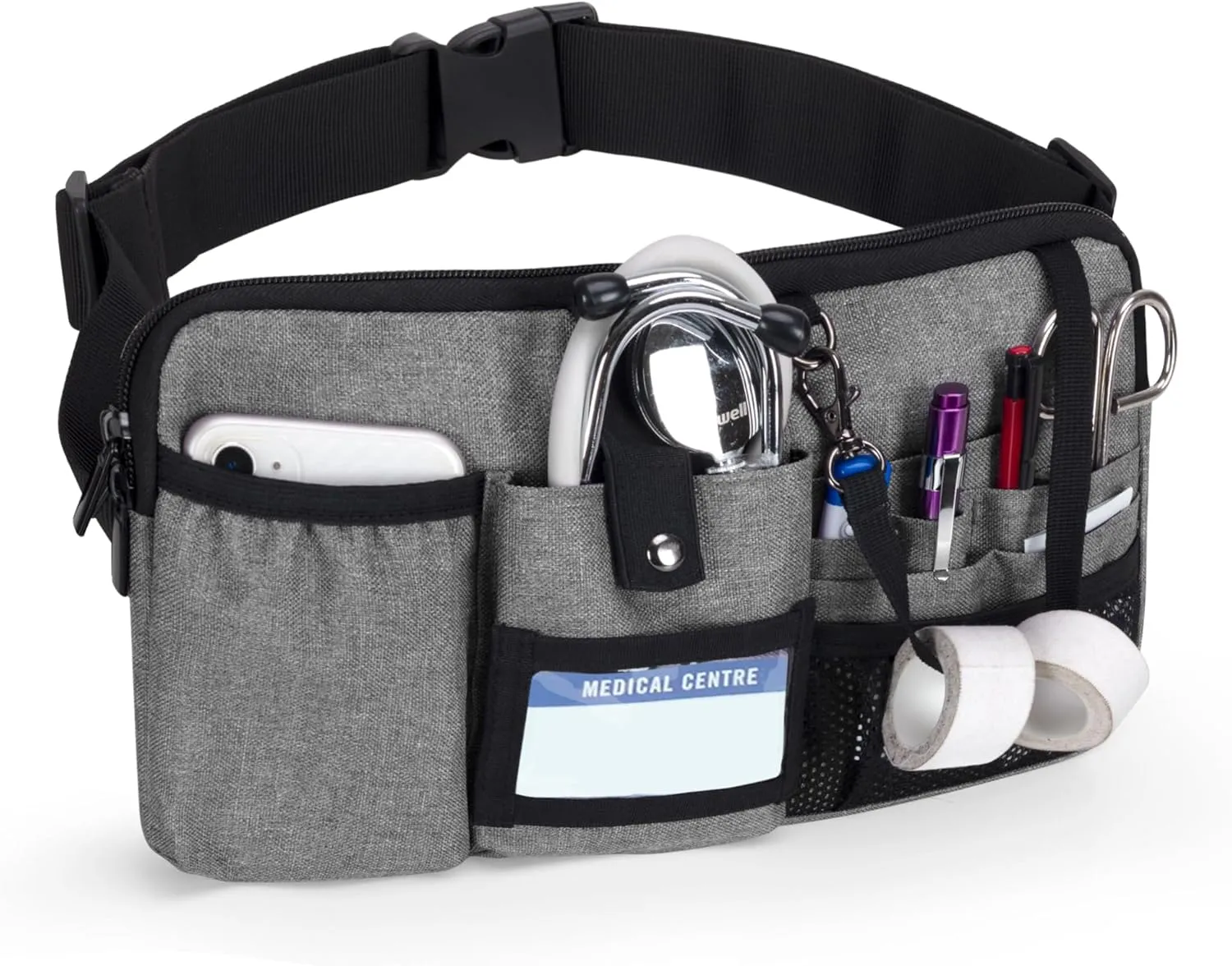Trunab Utility Nurse Fanny Pack with 12 Essential Tool Pockets, Tape Holder, Adjustable Waist Belt, Medical Organizer Pouch for Nurse, Doctor Grey