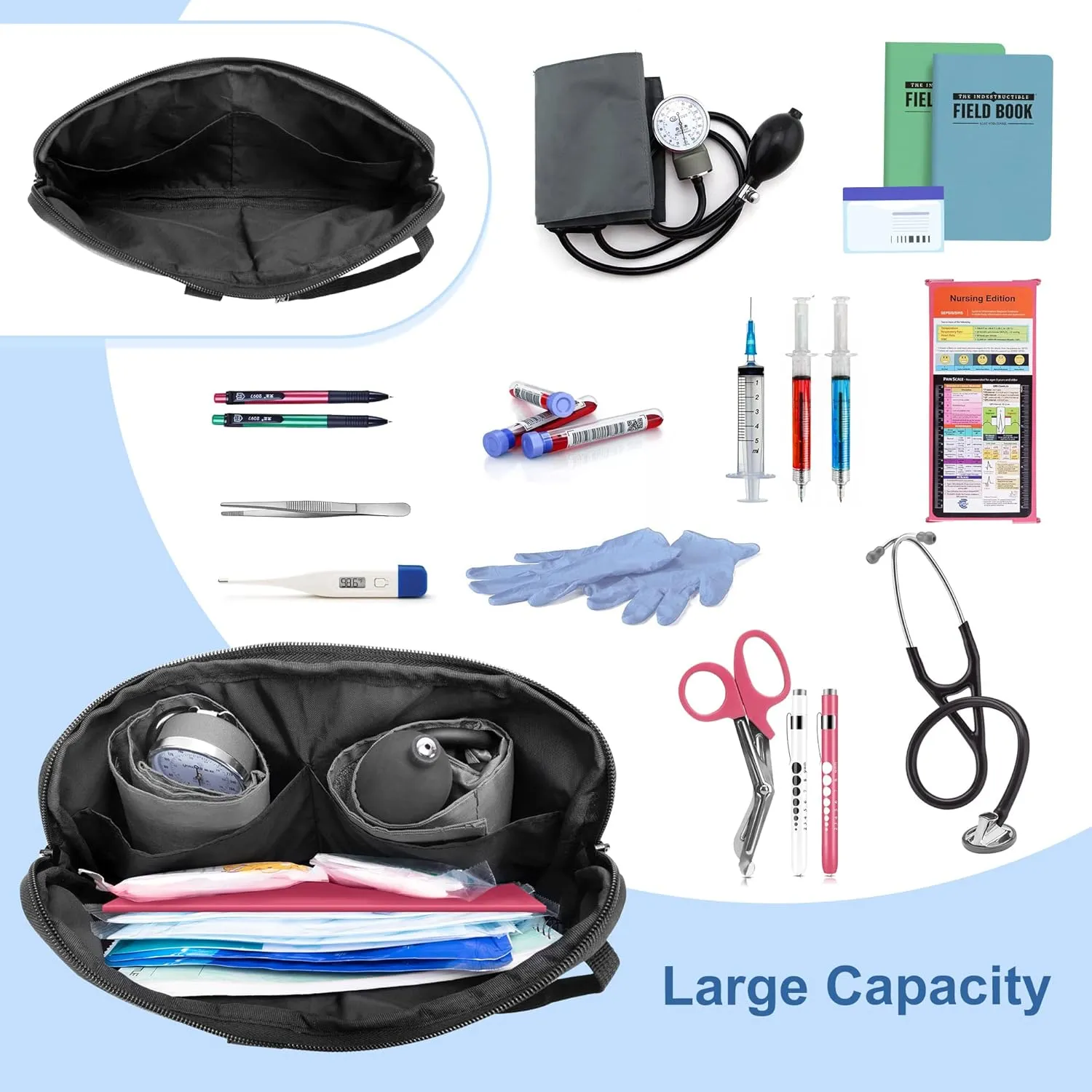 Trunab Utility Nurse Fanny Pack with 12 Essential Tool Pockets, Tape Holder, Adjustable Waist Belt, Medical Organizer Pouch for Nurse, Doctor Grey