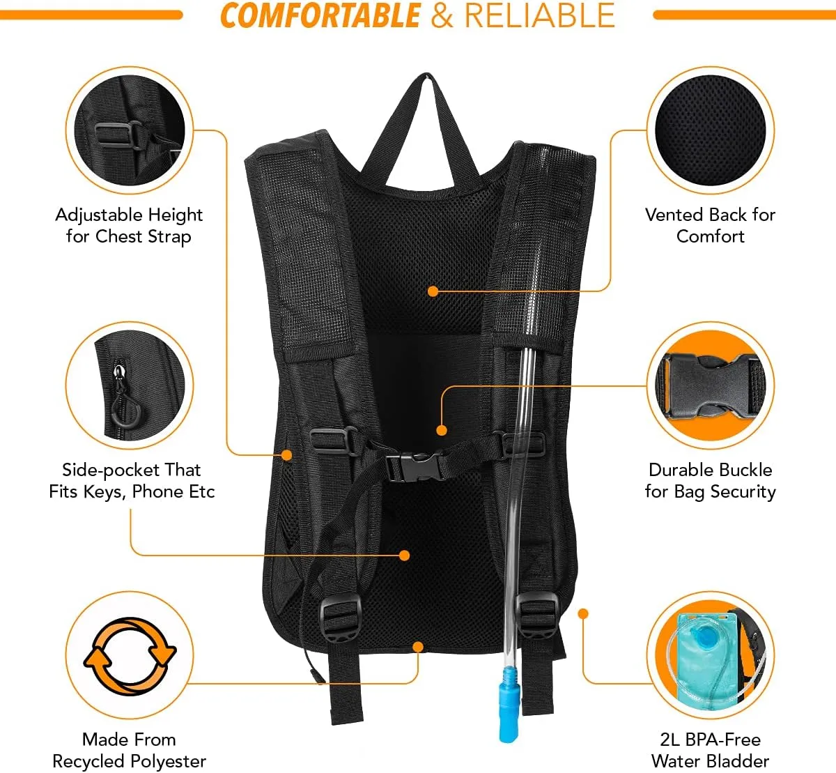 Vibe Festival Gear Hydration Pack Backpack with 2L Water Bladder for Women, Men, Teens, Kids - Hydropack Hydro Sports, Outdoor, Running, Camping, Hiking, Festivals, Raves