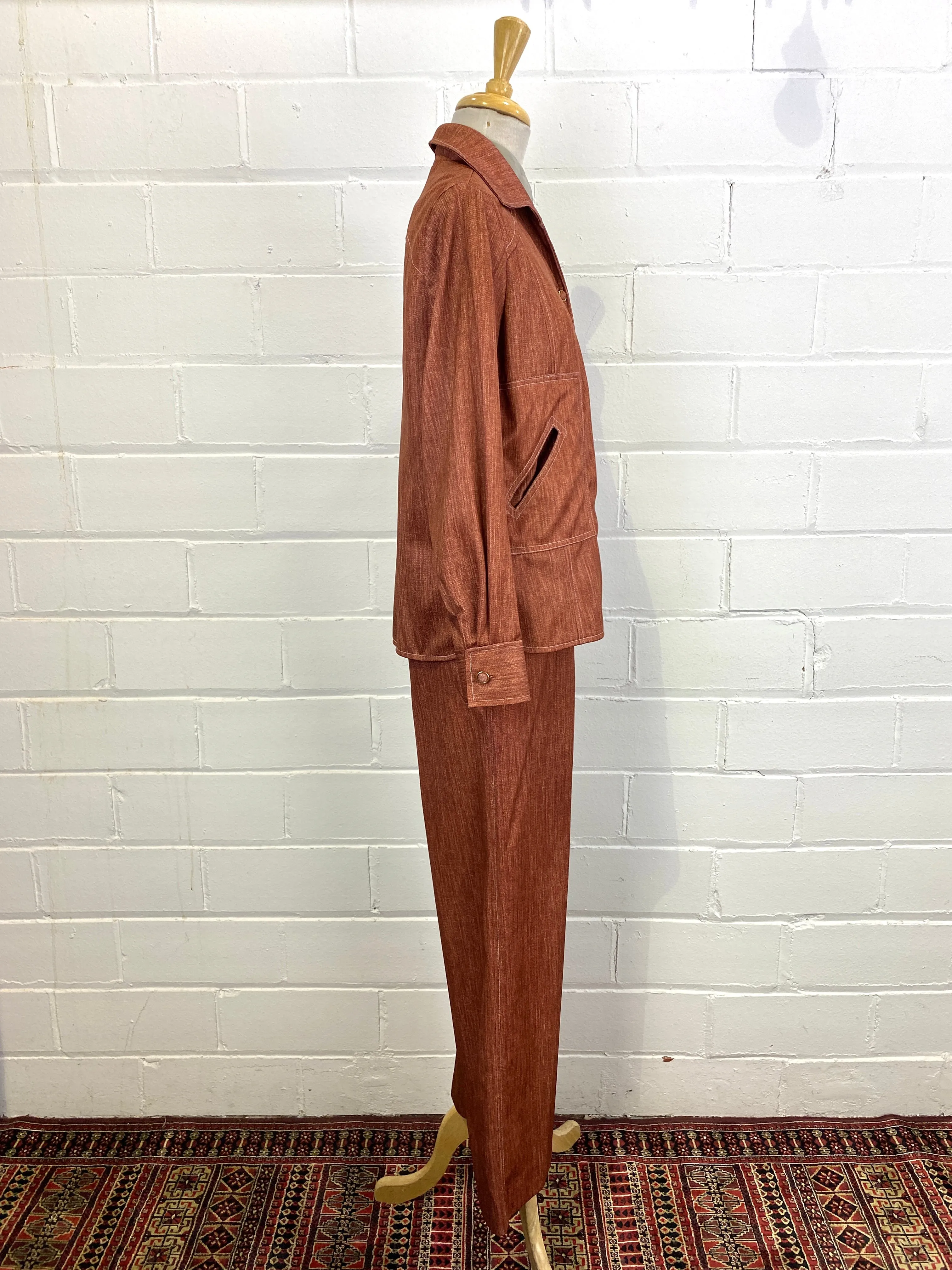 Vintage Deadstock 1970s Women's 2-Piece Rust Pant Suit, Richtone