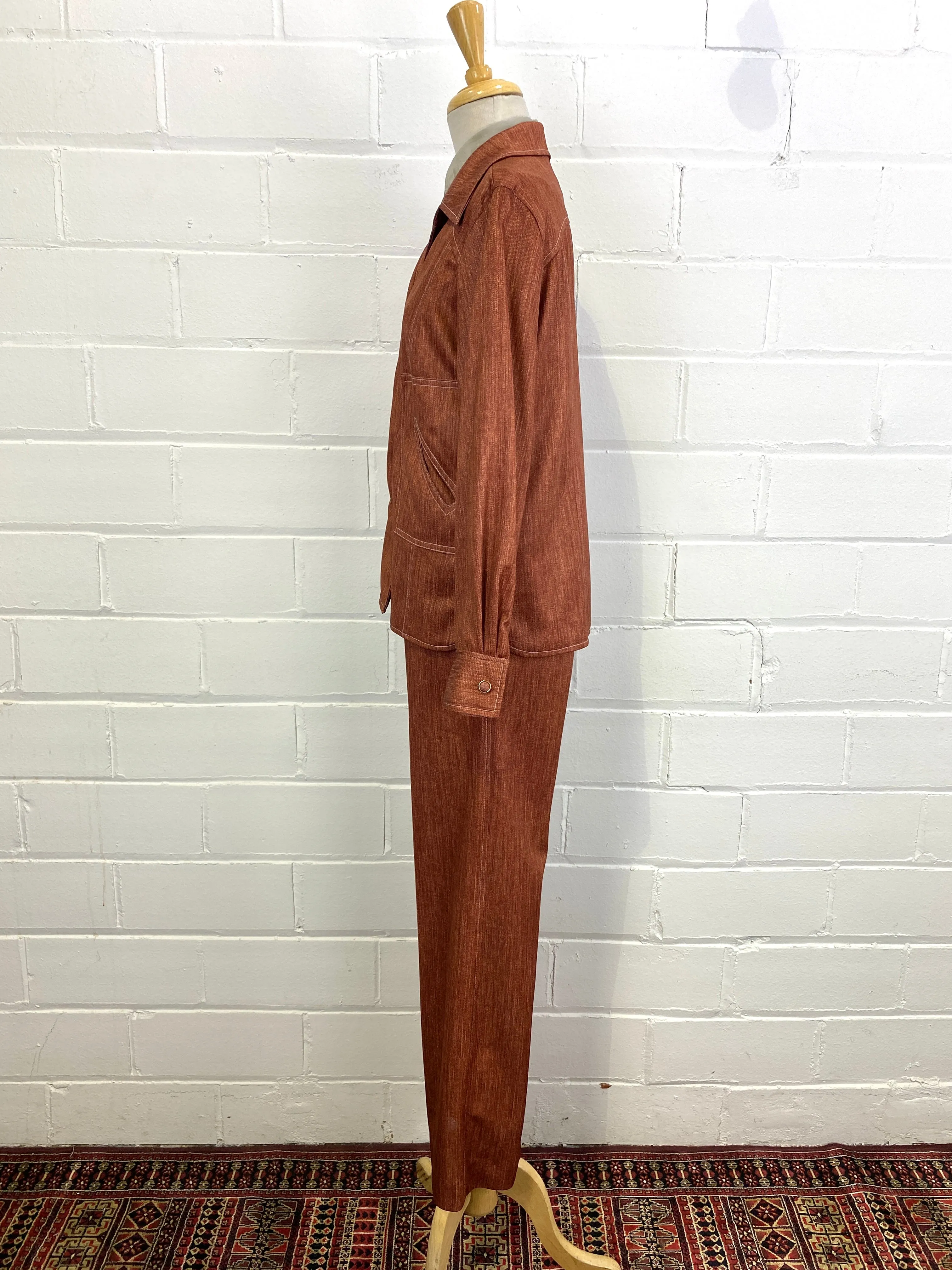 Vintage Deadstock 1970s Women's 2-Piece Rust Pant Suit, Richtone