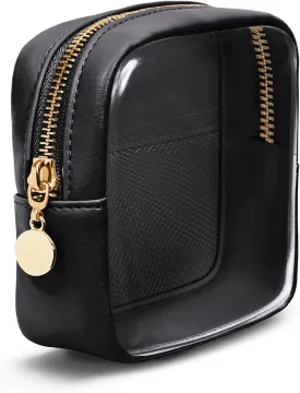 Wandering Nature Clear Makeup Bag for Purse Mini Make up Bag Cute Cosmetic Pouch for Women with Slip-in Pockets Travel Toiletry Essentials Vegan Leather Organizer Pouch,Patent Pending
