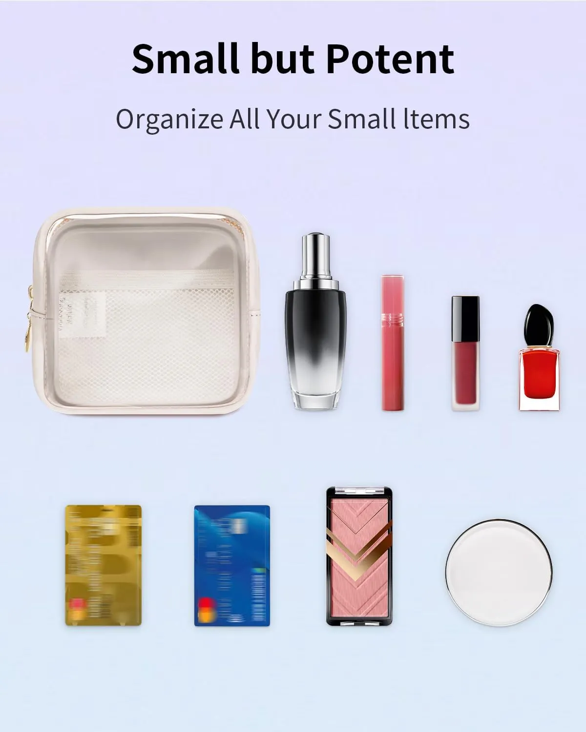 Wandering Nature Clear Makeup Bag for Purse Mini Make up Bag Cute Cosmetic Pouch for Women with Slip-in Pockets Travel Toiletry Essentials Vegan Leather Organizer Pouch,Patent Pending
