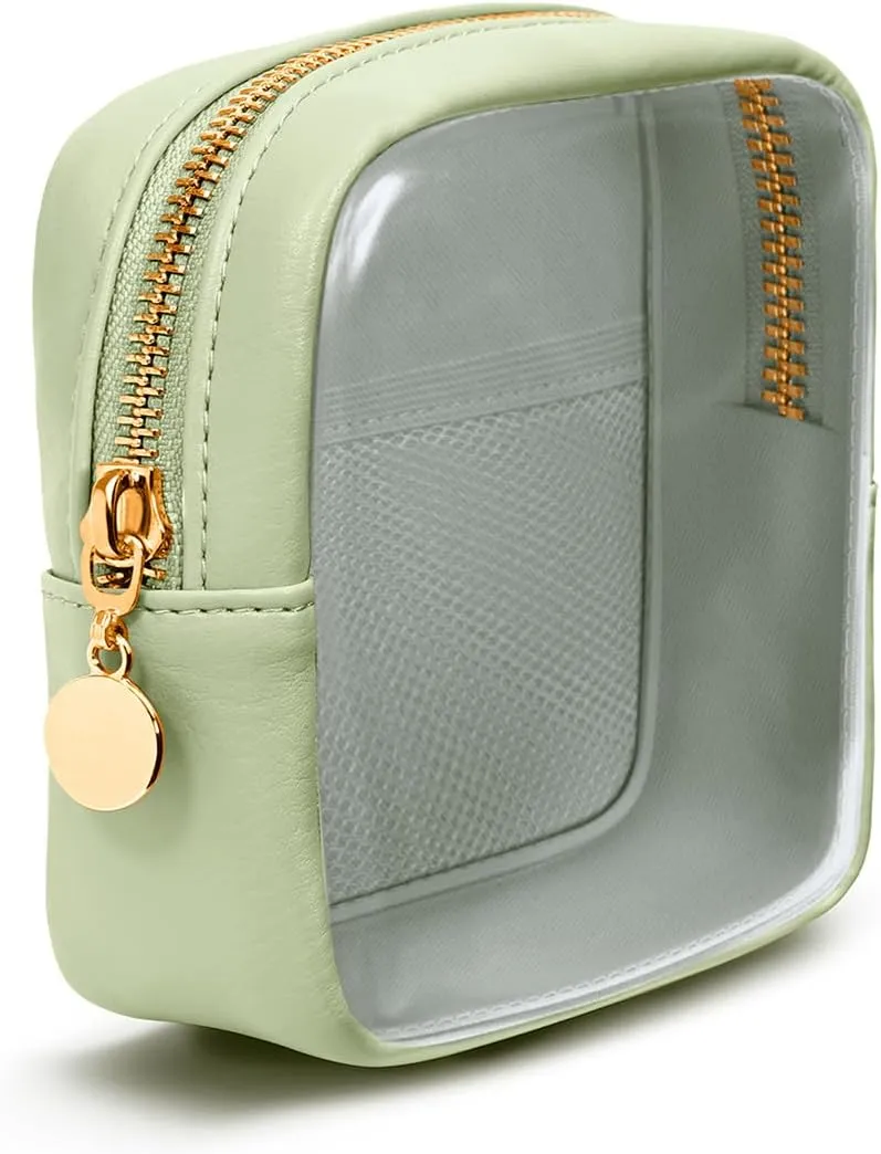 Wandering Nature Clear Makeup Bag for Purse Mini Make up Cute Cosmetic Bag Pouch for Women with Slip-in Pockets Travel Toiletry Essentials Eco Vegan Leather Organizer Bags(Patent Pending)