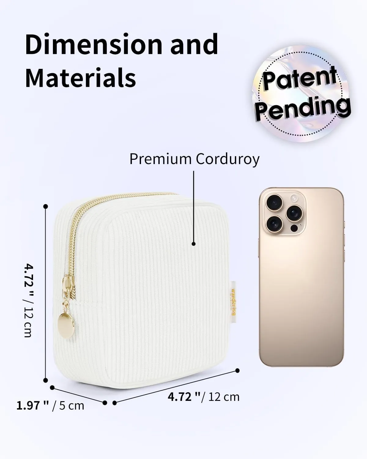 Wandering Nature Small Makeup Bag for Purse Mini Make up Pouch Cute Cosmetic Pouch for Women with Slip-in Pockets Corduroy, Beige