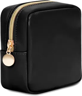 Wandering Nature Small Makeup Bag for Purse Mini Make up Pouch Cute Cosmetic Pouch for Women with Slip-in Pockets Eco Vegan Leather, Black