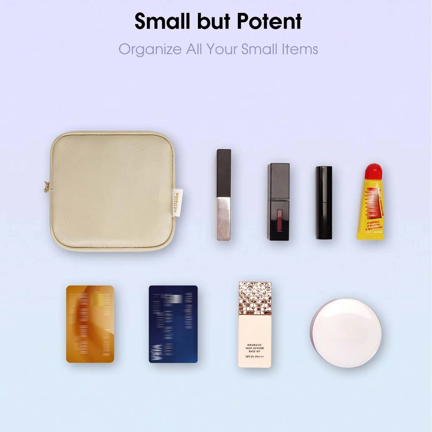 Wandering Nature Small Makeup Bag for Purse Mini Make up Pouch Cute Cosmetic Pouch for Women with Slip-in Pockets Matte Leather, Beige