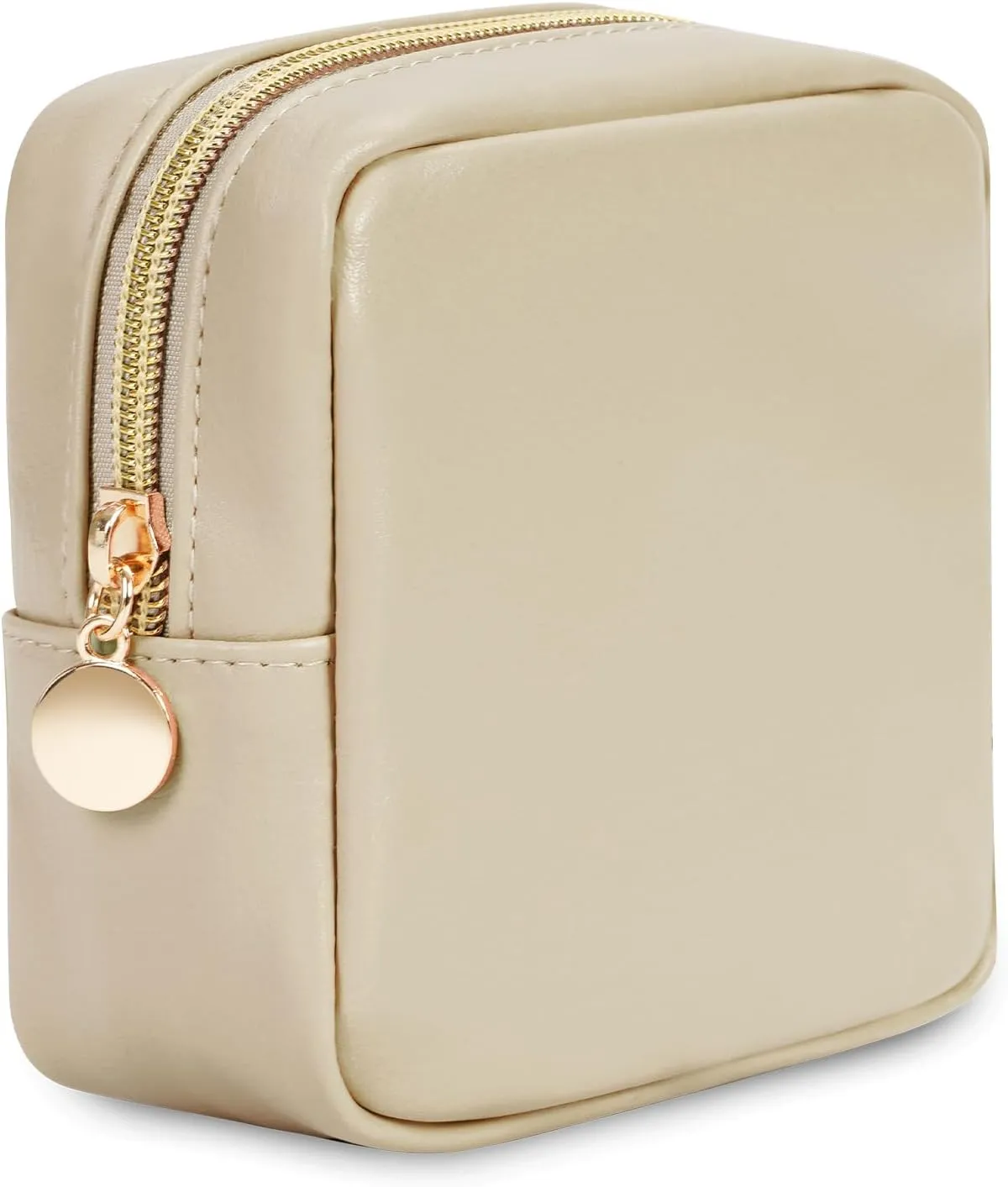 Wandering Nature Small Makeup Bag for Purse Mini Make up Pouch Cute Cosmetic Pouch for Women with Slip-in Pockets Matte Leather, Beige