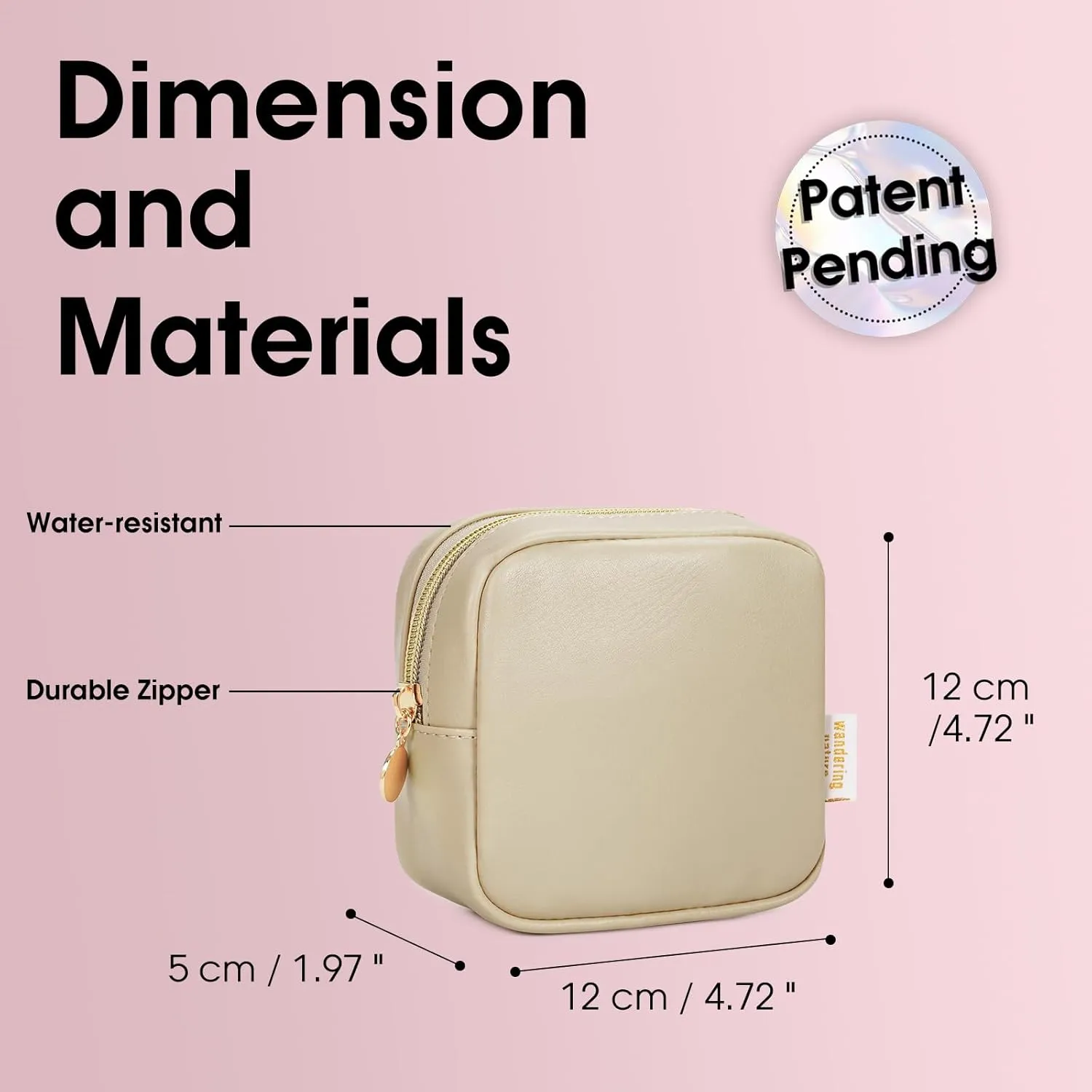 Wandering Nature Small Makeup Bag for Purse Mini Make up Pouch Cute Cosmetic Pouch for Women with Slip-in Pockets Matte Leather, Beige