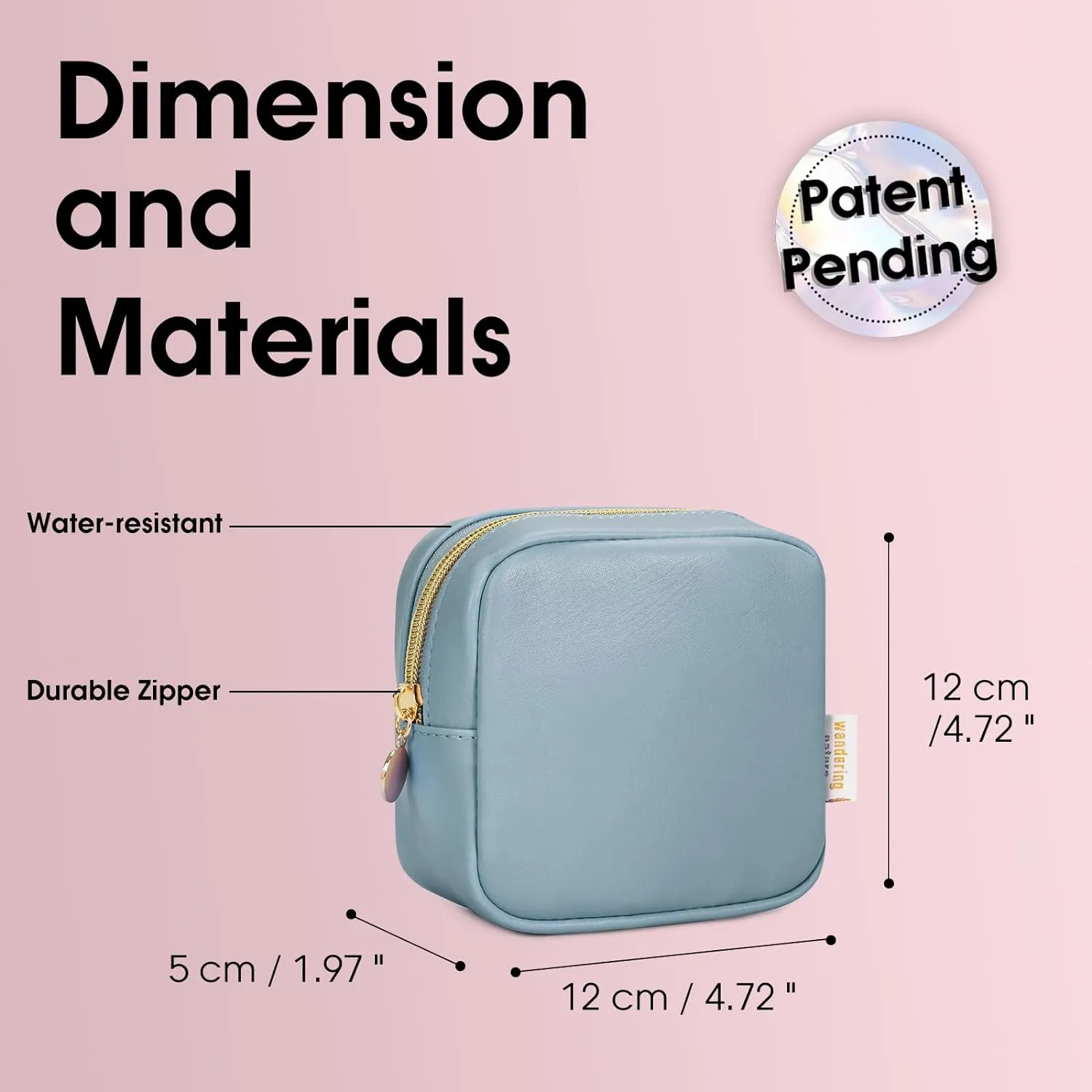 Wandering Nature Small Makeup Bag for Purse Mini Make up Pouch Cute Cosmetic Pouch for Women with Slip-in Pockets Matte Leather, Blue