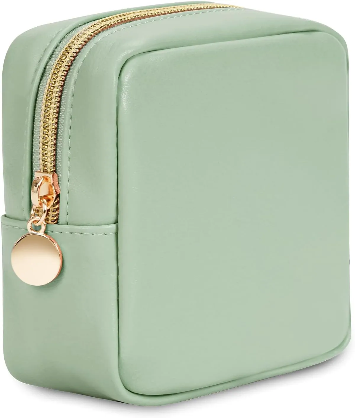 Wandering Nature Small Makeup Bag for Purse Mini Make up Pouch Cute Cosmetic Pouch for Women with Slip-in Pockets Matte Leather, Green