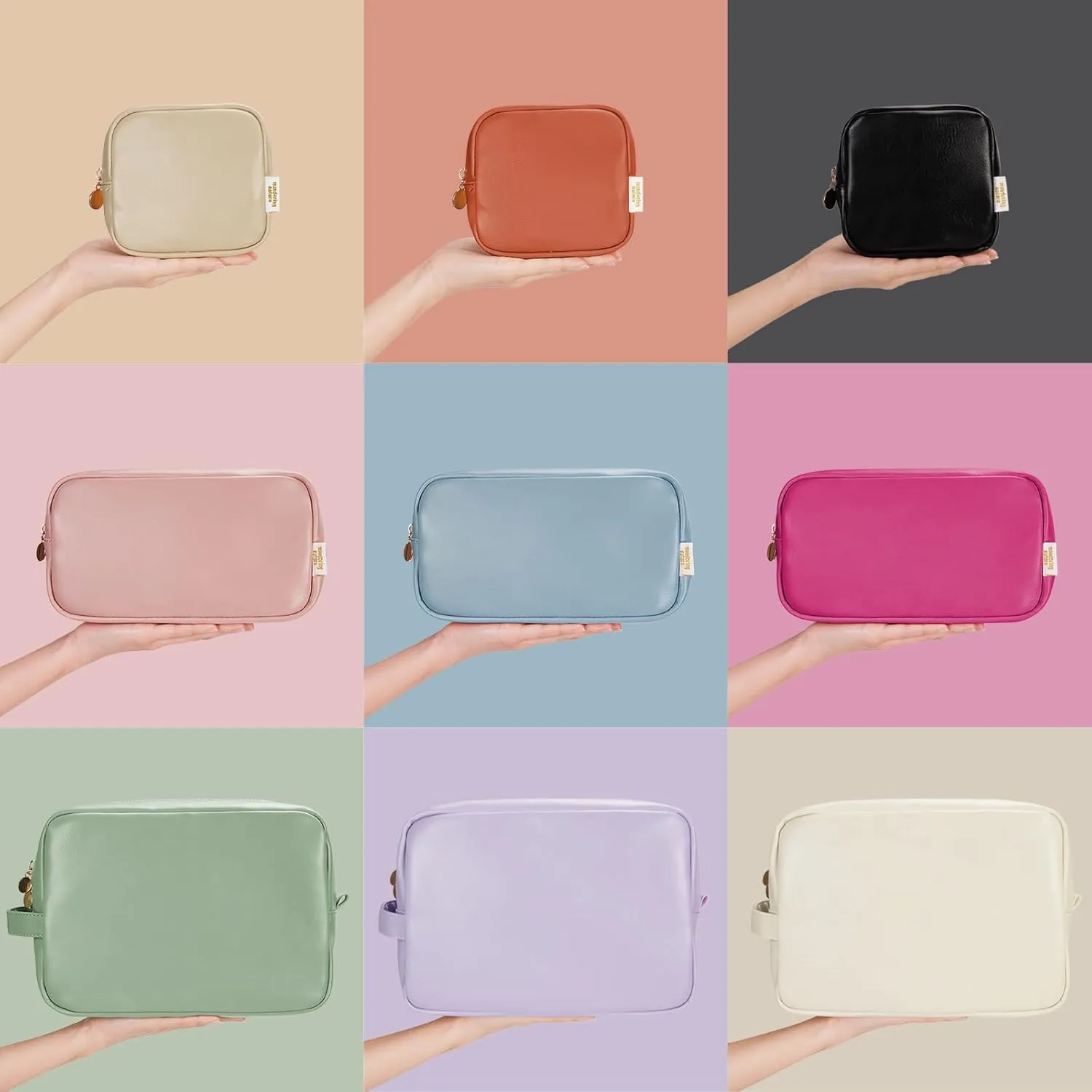 Wandering Nature Small Makeup Bag for Purse Mini Make up Pouch Cute Cosmetic Pouch for Women with Slip-in Pockets Matte Leather, Green