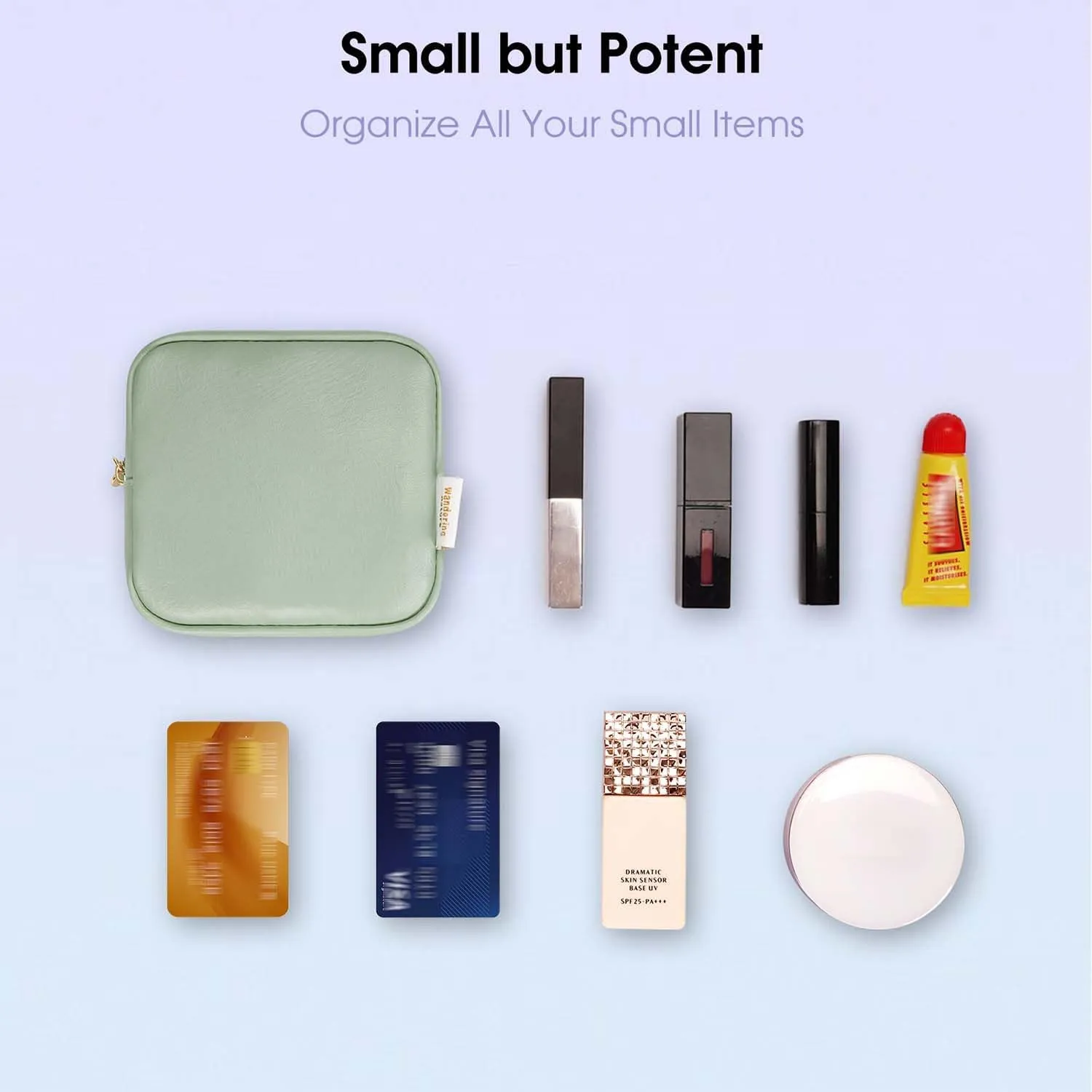 Wandering Nature Small Makeup Bag for Purse Mini Make up Pouch Cute Cosmetic Pouch for Women with Slip-in Pockets Matte Leather, Green