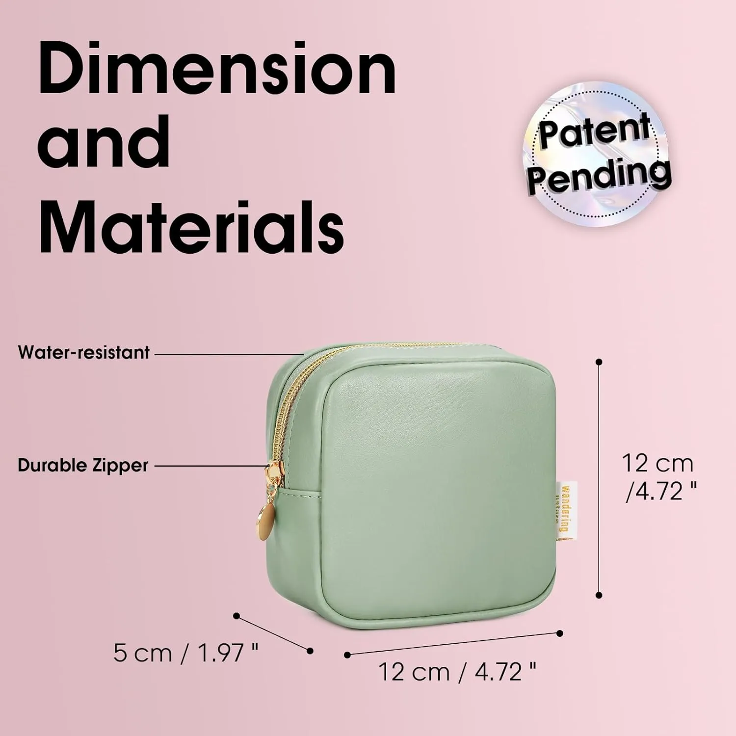 Wandering Nature Small Makeup Bag for Purse Mini Make up Pouch Cute Cosmetic Pouch for Women with Slip-in Pockets Matte Leather, Green