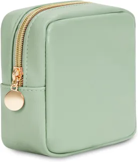 Wandering Nature Small Makeup Bag for Purse Mini Make up Pouch Cute Cosmetic Pouch for Women with Slip-in Pockets Matte Leather, Green