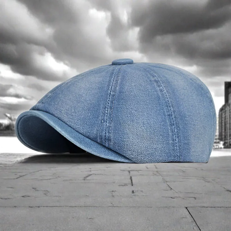 Washed Denim Newsboy Cap
