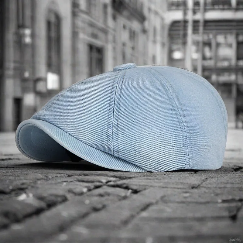Washed Denim Newsboy Cap