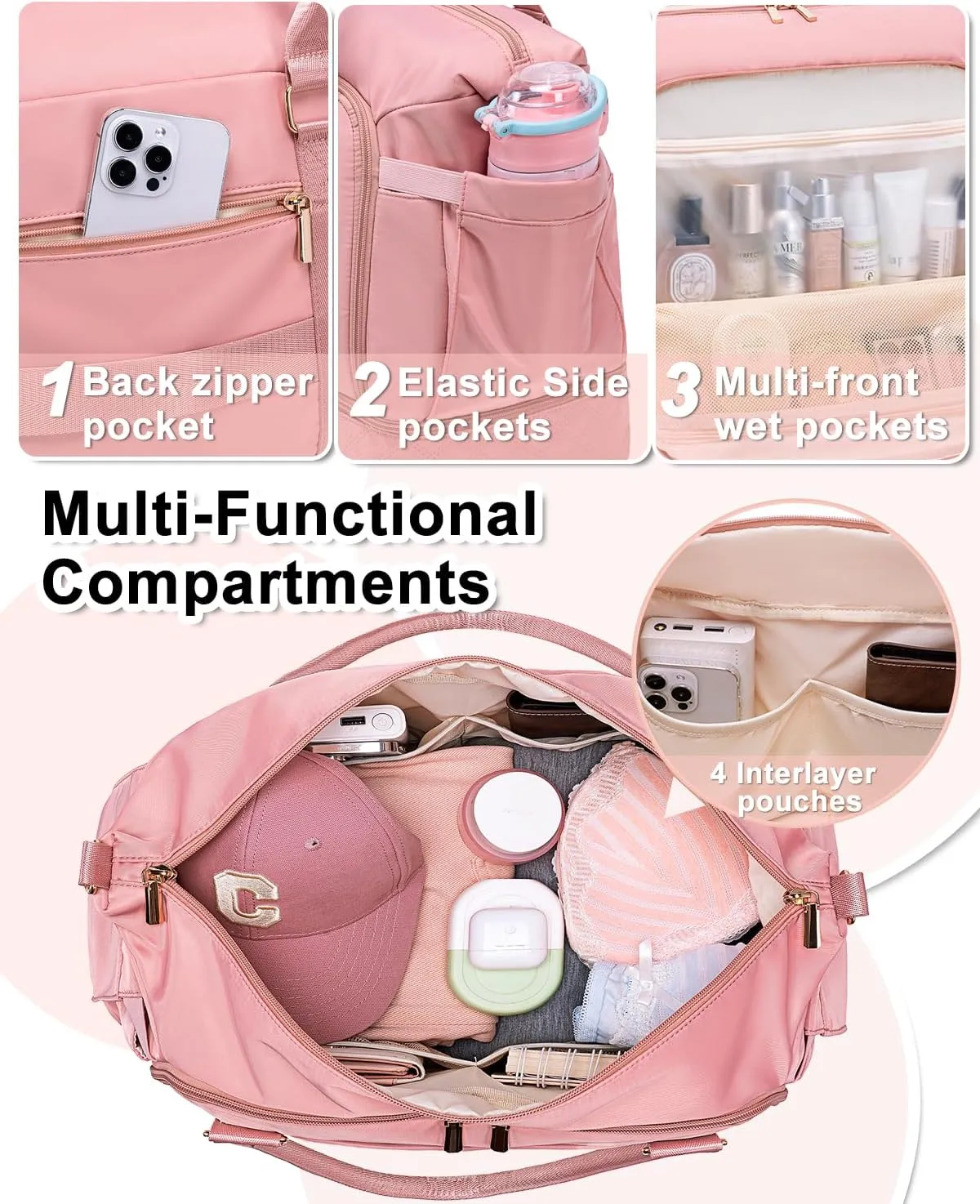 Weitars Gym Duffel Bag - Women's Travel Weekender with Shoes Compartment & Wet Pocket - Large Carry On
