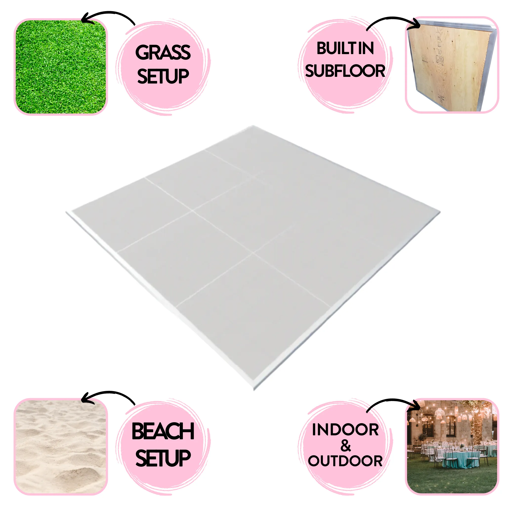 White Laminate Portable Dance Floor - Subfloor Included