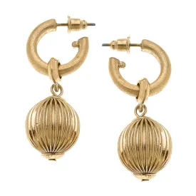 Willa Ribbed Metal Drop Hoop Earrings in Worn Gold