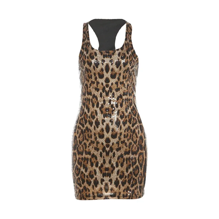 Women’s Sequin Leopard Tight Tank Dress