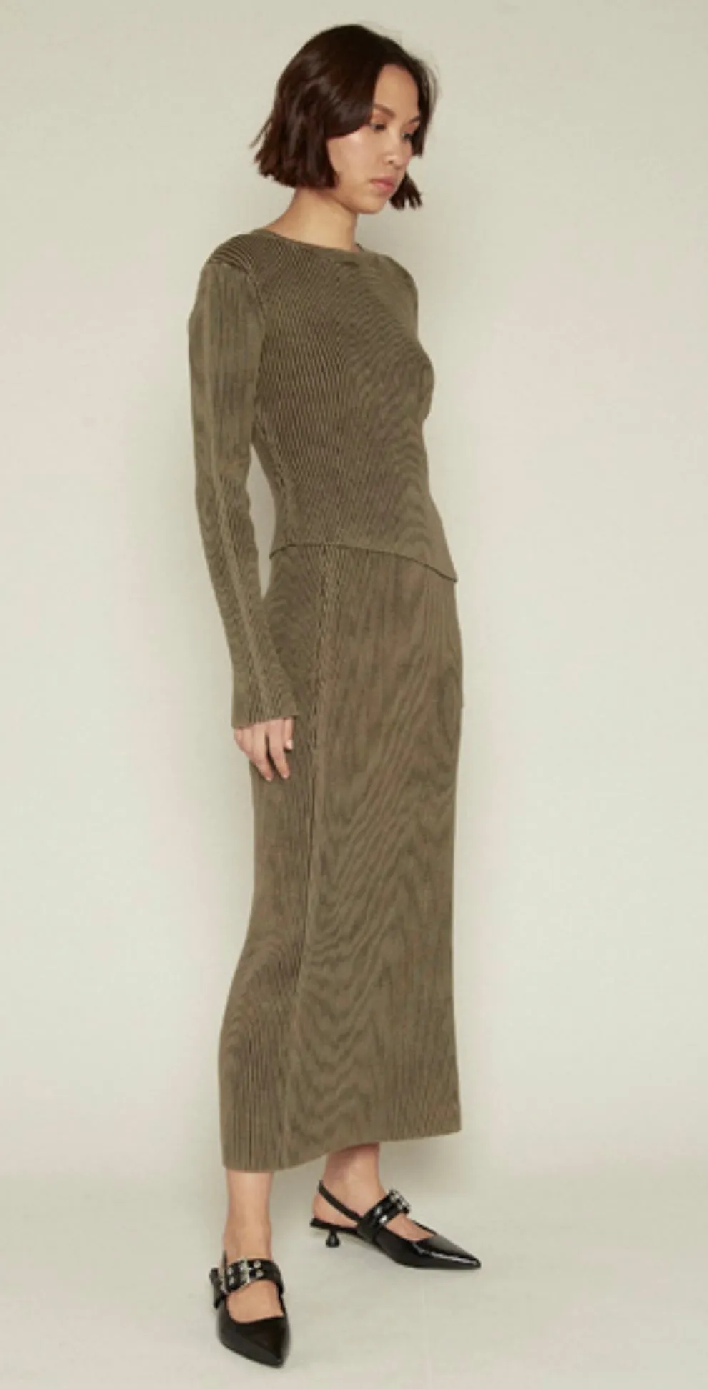 Zip Detail Enzyme Knit Skirt