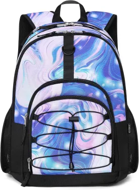 ZORFIN Backpack for School, Travel: Bookbag for Girls Boys - Kids Backpack with Multi Compartments - Purple Shine