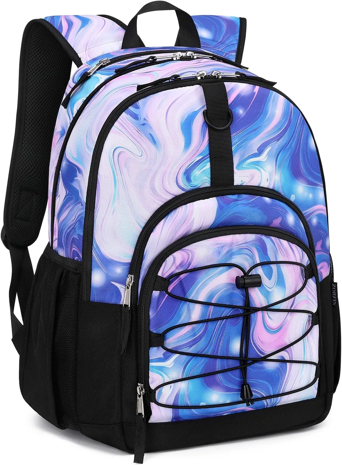ZORFIN Backpack for School, Travel: Bookbag for Girls Boys - Kids Backpack with Multi Compartments - Purple Shine