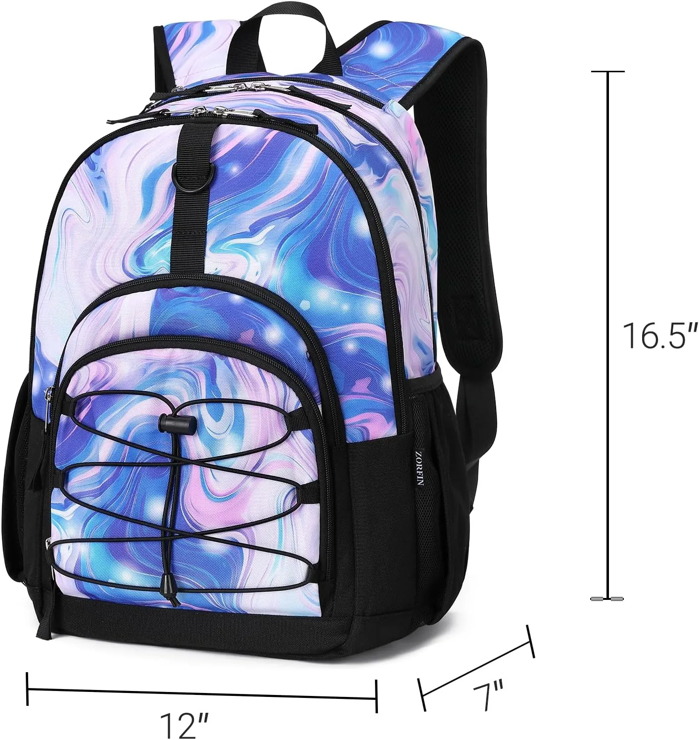 ZORFIN Backpack for School, Travel: Bookbag for Girls Boys - Kids Backpack with Multi Compartments - Purple Shine