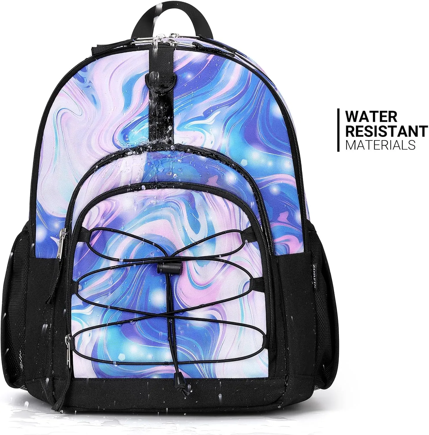 ZORFIN Backpack for School, Travel: Bookbag for Girls Boys - Kids Backpack with Multi Compartments - Purple Shine